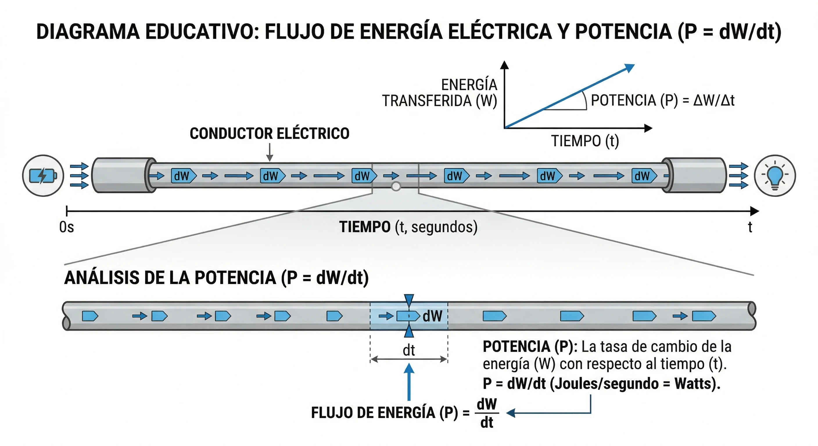 Representación de la potencia eléctrica como energía transferida por unidad de tiempo en un circuito